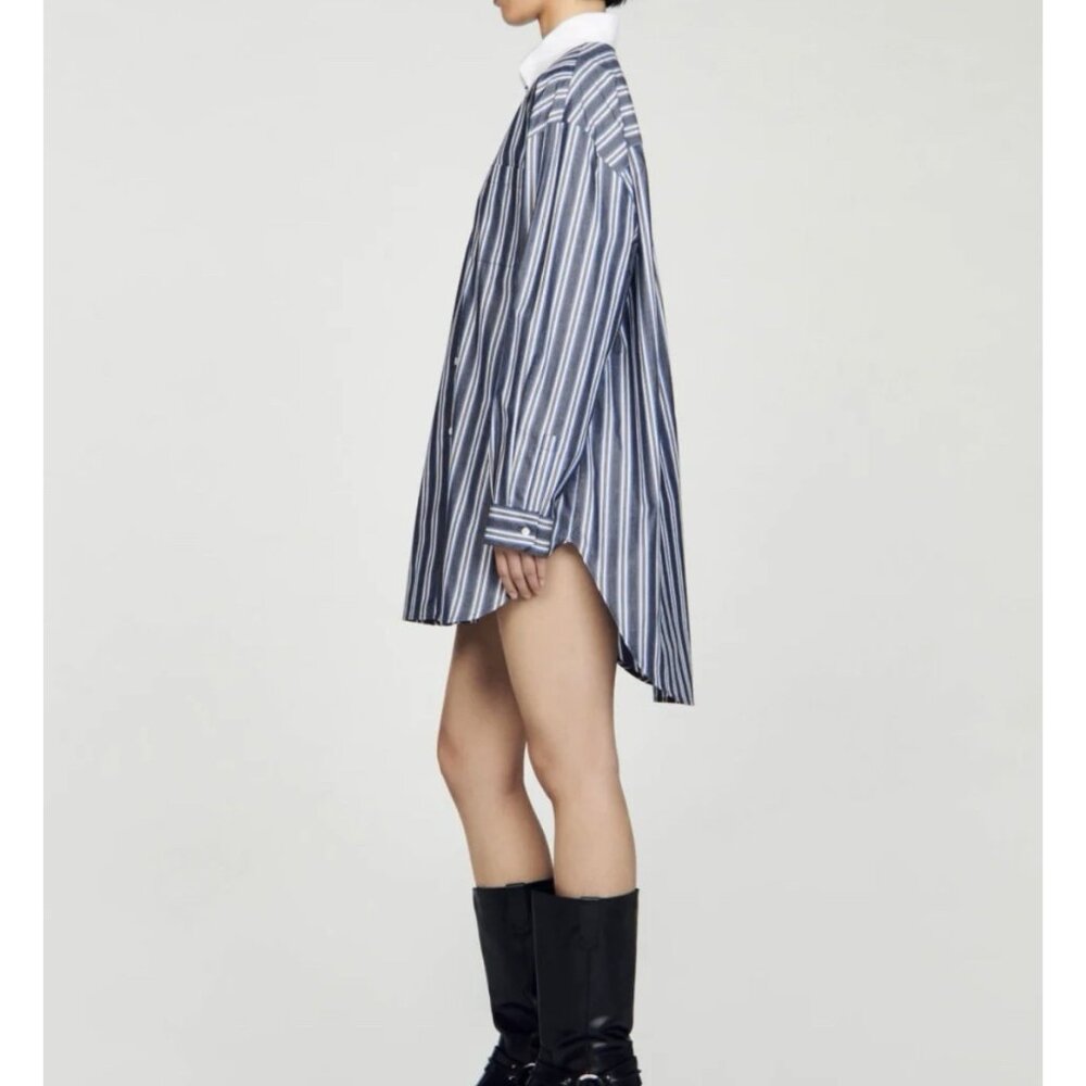 Sandro Oversized Striped Button Down Shirt Blue Grey Size S $340 - Picture 13 of 13